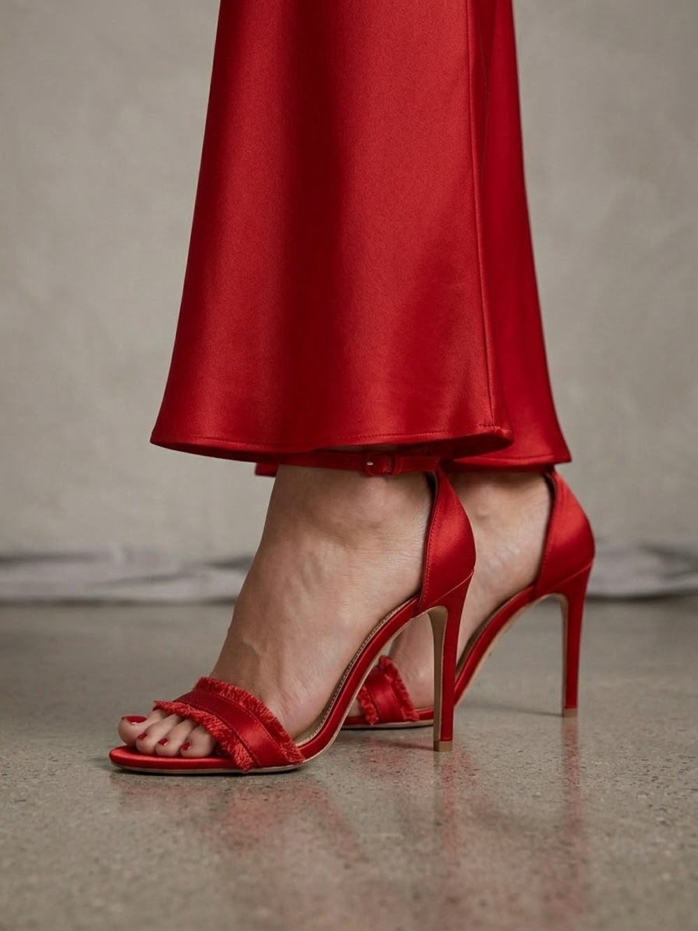 Mix No. 6 Red Satin Strappy Stiletto Sandals